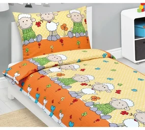 Bellatex Lenjerie de pat creponată pentru copii Oaie galben, 140 x 200, 70 x 90 cm
