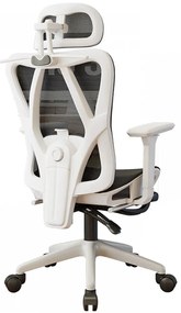 Scaun ergonomic cu suport lombar 4D, tetieră reglabilă 4D, cotiere 3D, pivotant 360°, suport pentru picioare, Mesh, Alb/Negru