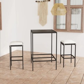 3064817 vidaXL Set mobilier bar de grădină cu perne, 3 piese, negru, poliratan