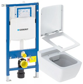 Pachet rezervor incastrat Geberit Duofix Sigma UP320 și vas wc suspendat Geberit Xeno2 rimfree cu spalare verticala alb si capac wc softclose