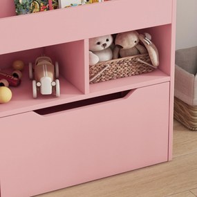 HOMCOM Bibliotecă pentru Copii cu Rafturi, Sertar și Roți, Raft pentru Jucării și Cărți, 60x29.9x90 cm, Roz | Aosom Romania
