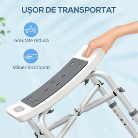 HOMCOM Taburet de duș din aluminiu, cu înălțime reglabilă și picioare antiderapante cu ventuze, gri | Aosom Romania