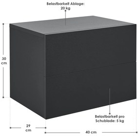 Noptiera 40x29x30 cm cu 2 sertare, neagra