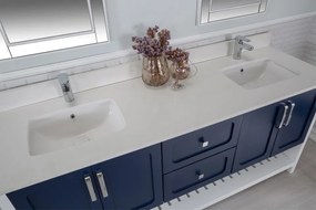 Set Mobilier Baie Yampa 72, Include Dulap Baza cu Lavoar Dublu și 2 Oglinzi, 180 cm, Albastru Inchis / Alb