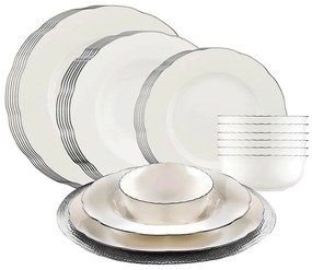 Set de masă, 24 piese, din porțelan, alb/argintiu