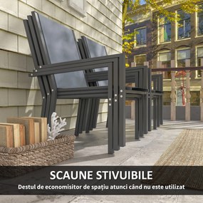 Outsunny Set de Grădină cu Masă și 6 Scaune Stivuibile, 7 Piese, Gri Deschis | Aosom Romania