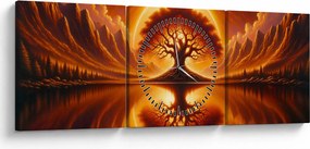 Tablou – Arbore în soare sângeriu (cu ceas) (90x30 cm)