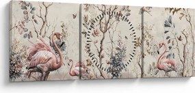 Tablou - Desen de flamingo (cu ceas) (90x30 cm)