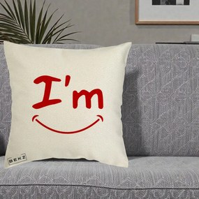 Perna Decorativa I'm Happy Smile, 40x40 cm, Ecru, Husa Detasabila, Perna Inclusa, BEKZ®