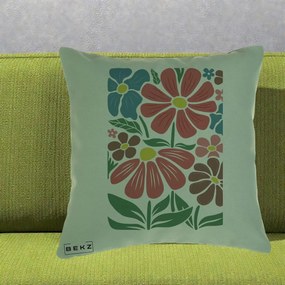 Perna Decorativa Flori Grafice Colorate Retro, 40x40 cm, Verde, Husa Detasabila, Perna Inclusa, BEKZ®