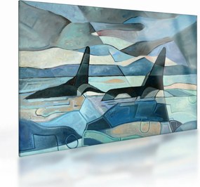 Tablou pe sticlă - Balene (70x50 cm)