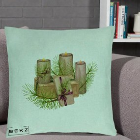 Perna Decorativa Lumanari cu Cadouri Naturale, 40x40 cm, Verde Menta, Husa Detasabila, Perna Inclusa, BEKZ®