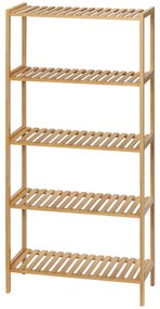 HOMCOM Raft de depozitare din bambus cu 5 nivele, bibliotecă pentru sufragerie, dormitor și birou, 60 x 26 x 130 cm, lemn natural | Aosom Romania