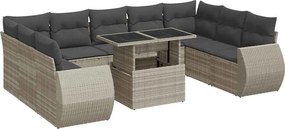 vidaXL Set canapele de grădină cu perne 10 piese gri deschis poliratan