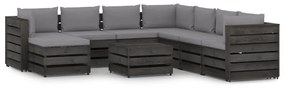 Set mobilier gradina cu perne, 9 piese, gri, lemn tratat Gri, 9