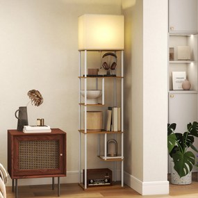 HOMCOM Lampă de podea cu rafturi Temperaturi de culoare reglabile 3000K-6500K Telecomandă Bec E27 Lemn natural | Aosom Romania