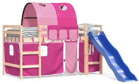 3207047 vidaXL Pat etajat de copii cu tunel, roz, 90x200 cm, lemn masiv pin