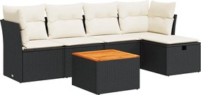 vidaXL Set mobilier de grădină cu perne, 6 piese, negru, poliratan