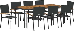 vidaXL Set de masă pentru grădină 9 pcs Negru poliratan