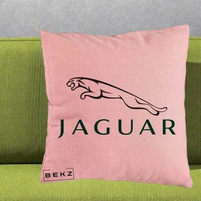 Perna Personalizata cu emblema Jaguar, 40x40 cm, Roz, Husa Detasabila, Perna Inclusa, BEKZ®