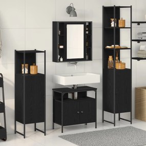 vidaXL Set de baie din 4 piese din lemn de stejar negru - Lemn prelucrat