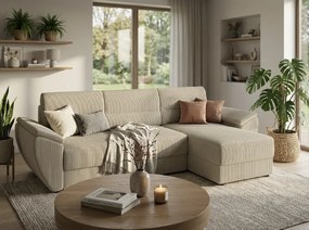 Canapea extensibila de colt reversibila in forma L TAVERO 251x140 cm, bej deschis