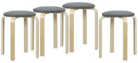 HOMCOM Set de 4 taburete empilabile rotunde fără spătar cu asise remberate, 40 x 40 x 45 cm, gri | Aosom Romania