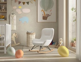 Mini balansoar pentru copii ROCKY, alb, cu tapițerie bouclé, confortabil și decorativ – Vipack