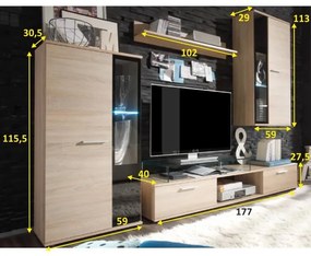 Set mobila Living Ales ,Stejar Sonoma sticla neagra, 236 cm lungime,Bortis Impex