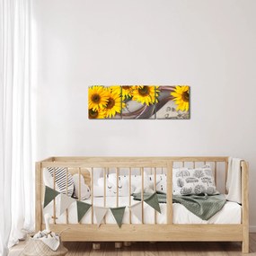 Tablou - Flori strălucitoare de floare soarelui (cu ceas) (90x30 cm)