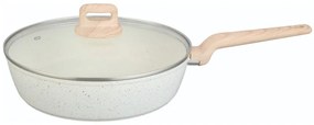 Tigaie adanca cu capac Voltz Nice OV54419E24CD, 24x6.3 cm, Finisaj marmura, Inductie, Cream melange