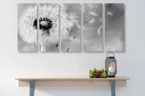 Tablou 5-piese păpădie magică în design alb-negru