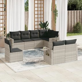 3220441 vidaXL Set mobilier de grădină cu perne, 8 piese gri deschis poliratan