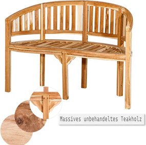 Bancă de grădină din lemn de tec – 2 locuri, șezut arcuit,