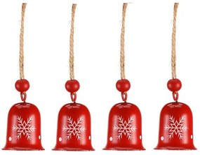 Set de clopoței de Crăciun, 4 bucăți, roșu, metal