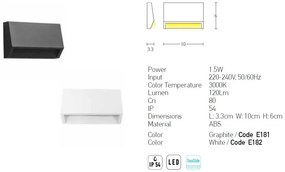 Aplica LED de perete pentru iluminat exterior, IP54 Udir alb