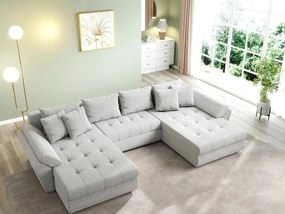 Colțar extensibil dumonde cu ladă de depozitare si sezut confortabil din spuma high-density, Loana U Euphoria Dove 355x185 cm