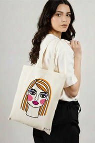 Sacosa de Panza pentru Cumparaturi, Geanta Tote, model Modern Makeup, 38x34.5 cm, Alba, BEKZ®