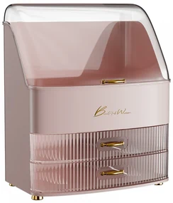 Organizator cosmetic, depozitare compartimentata, cu sertare, Roz