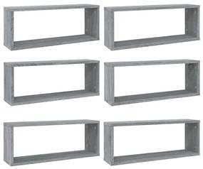 vidaXL Rafturi de perete cub, 6 buc., gri sonoma, 60x15x23 cm, lemn