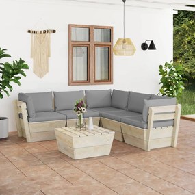 3063529 vidaXL Set mobilier grădină din paleți cu perne, 6 piese, lemn molid