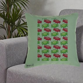 Perna Decorativa Bomboane Craciun Pattern, 40x40 cm, Verde, Husa Detasabila, Perna Inclusa, BEKZ®