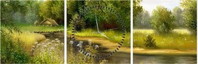 Tablou - Râu lângă pădure, pictură în ulei (cu ceas) (90x30 cm)
