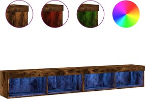 vidaXL Comode TV cu lumini LED, 2 buc., stejar fumuriu, 100x30x30 cm