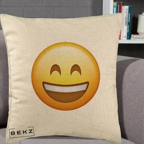 Perna Decorativa Emoji Zambet Mare, 40x40 cm, Bej, Husa Detasabila, Perna Inclusa, BEKZ®