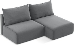 Colțar gri extensibil/cu spațiu de depozitare cu tapițerie din catifea (cu colț pe partea dreaptă/cu șezlong) Kalena – Makamii