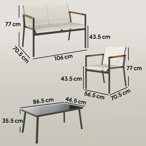 Outsunny Set mobilier de grădină pentru 4 persoane, lounge respirabil cu canapea 2 locuri, 2 fotolii, masă metalică, piciorușe de protecție | Aosom Romania