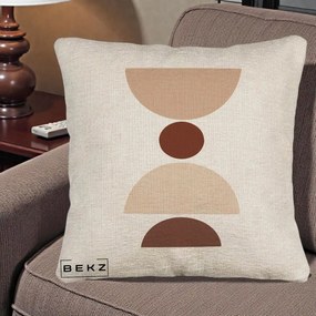 Perna Decorativa Geometric Boho Cerc si Boluri, 40x40 cm, Bej Canapea, Husa Detasabila, Perna Inclusa, BEKZ®