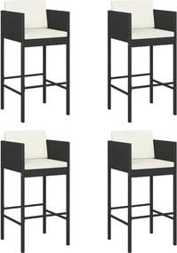 vidaXL Scaune de bar cu perne, 4 buc., negru, poliratan