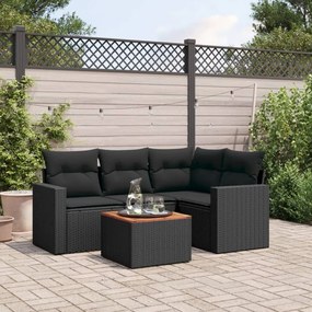 3224102 vidaXL Set mobilier de grădină cu perne, 5 piese, negru, poliratan